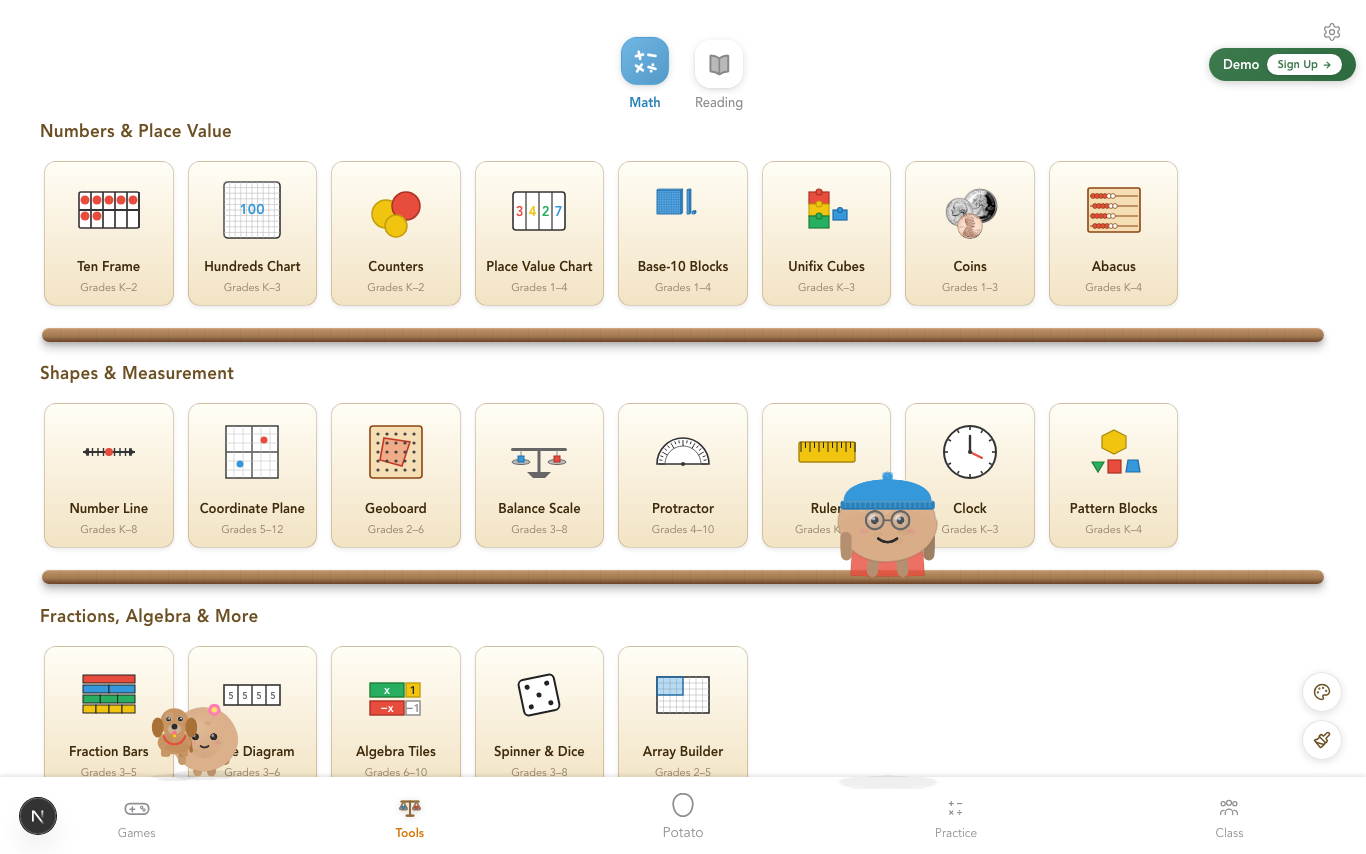 Math manipulative tools shelf